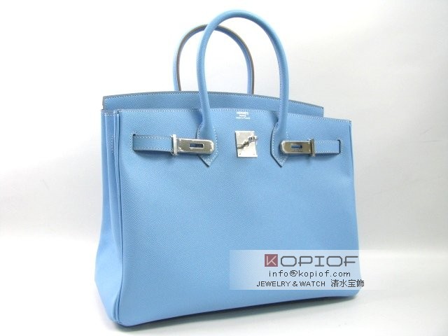 エルメス バーキン35ヴォーエプソン セレスト(金具:シルバー) her444